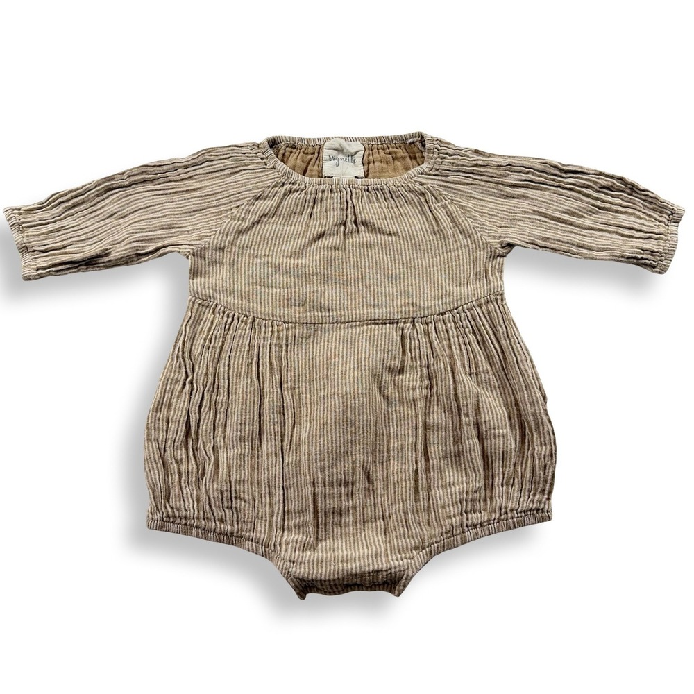 Vignette Baby Girls Tan White Pinstripe‎ Cotton Gauze Bubble Romper 18-24M